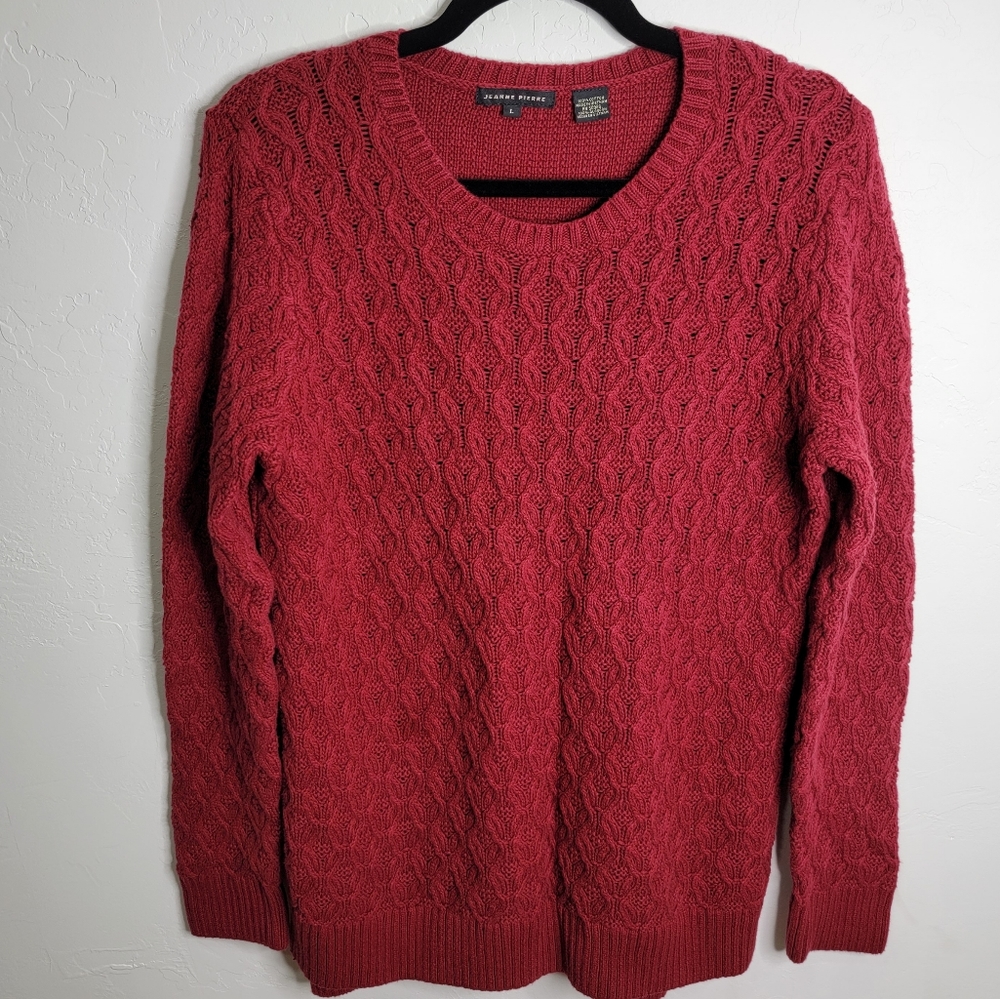 Jeanne Pierre Dark Red Cable Knit Sweater